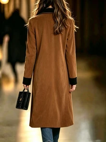 SHEIN ChicEase جاكيت نسائي متعدد الألوان كاجوال متعدد الاستخدامات للارتداء اليومي - بني مصدي - مشاهدة 2