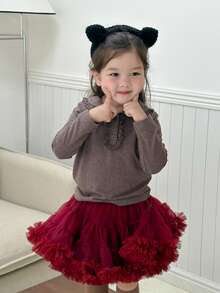 DAZY Infant (Girl) Casual Long Sleeve Top With Turn-Down Collar And Ruffle Trim - Coffee Brown - View 5