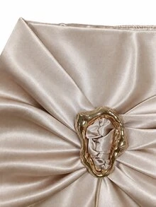 GlowEve CURVE Plus Size Elegant Metal Decor Pleated Satin Skirt - Champagne - View 4