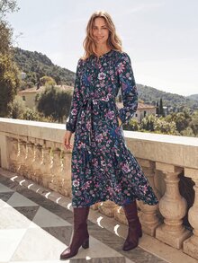 Dayvera Women's Floral Print Button Long Sleeve Dress,Fall Vacation Long-Sleeved Dress - Multicolor - View 4