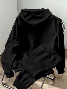 Claim Dot Men's Casual NY New York Small Logo Hoodie Sweatshirt Set - Black - View 2