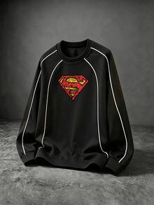 SUPERMAN X SHEIN Gym Rark Men's Sports T-Shirt Cartoon Pattern Urban Renaissance Street Style Casual Fashion Creative Personalized Streetwear - Black - View 1