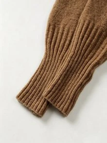 SHEIN 秋冬女款單肩針織鬆垮毛衣，寬袖寬鬆版型，柔軟舒適保暖針織衫 - 棕色 - 查看 8