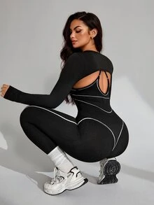 Slayform Slayform Women's Colorblock Hollow Out Casual Daily Travel Sports Jumpsuit - Black - View 7