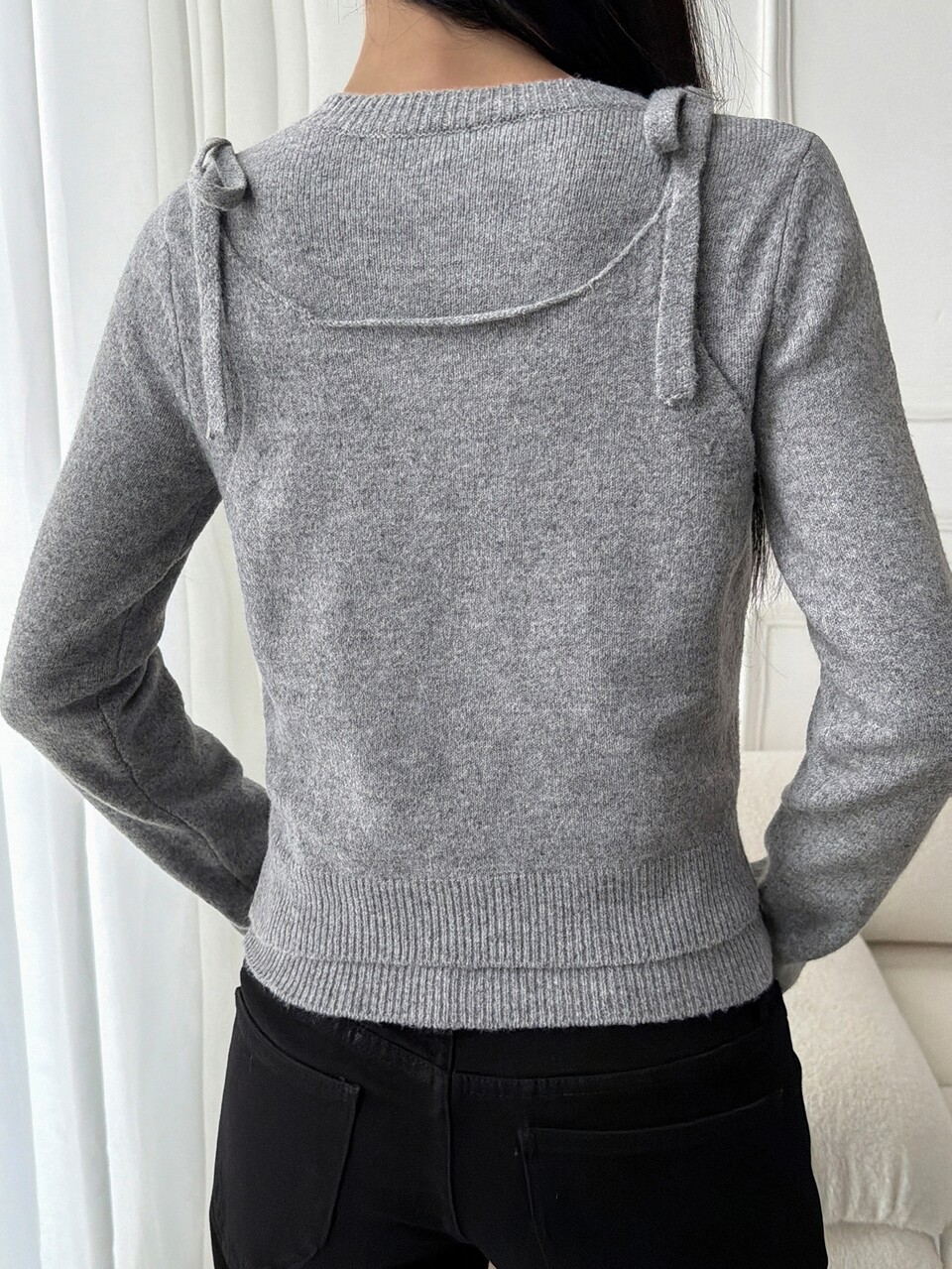 Women's Korean Style Button Long Sleeve Sweater And Knit Vest 2pcs Set