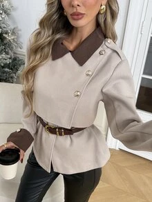 Easowa Women's Colorblock Casual Versatile Daily Wear Long Sleeve Jacket - Khaki - View 8