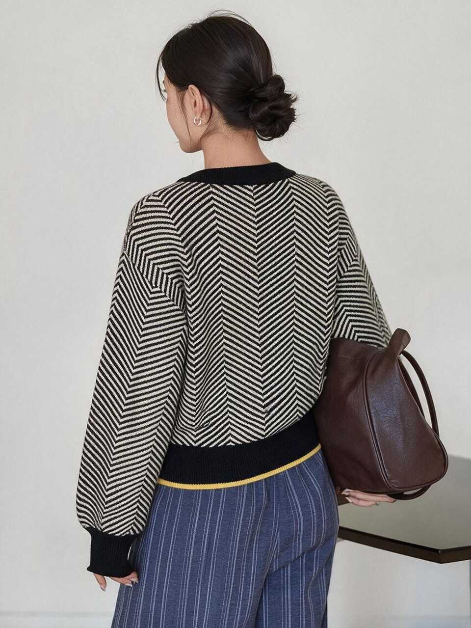 Women's Colorblock Striped Casual Everyday Long Sleeve Sweater
