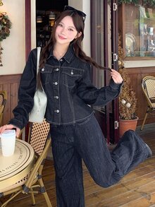 DAZY Women's Long Sleeve Single-Breasted Casual Denim Jacket - Blue - View 5