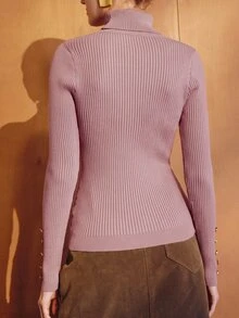 MOTF PREMIUM WOMEN'S AUTUMN/WINTER HIGH NECK RIBBED SLIM FIT SWEATER - Dusty Pink - View 4