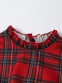 SHEIN 女童秋季田園風花卉花瓣袖長袖度假風洋裝（無腰帶） - 紅色 - 查看 6