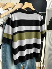 Franclia 女款春夏優雅休閒簡約時尚通勤百搭設計可拆卸圍巾蝴蝶結灰色短袖正肩圓領修身顯瘦大尺碼套頭針織衫 - 橄欖綠 - 查看 2