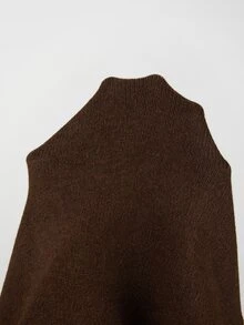 SHEIN Asymmetric Oblique Collar Knit Sweater, Women Long Sleeve Side Button Decor Loose Casual Knit Pullov - Coffee Brown - View 4