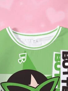 THE POWERPUFF GIRLS X SHEIN Tween Girl Letter Cartoon Print Casual Daily Short Sleeve T-Shirt - White - View 3