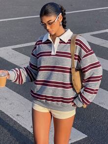 Muchica Women's Casual Wide Striped Sweatshirt, Thick Material, Suitable For Autumn/Winter - Multicolor - View 1
