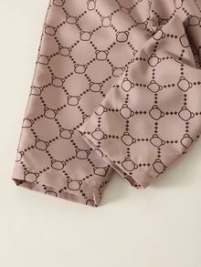 SHEIN 2件裝男嬰休閒復古字母印花翻領鈕扣襯衫＋披肩＋鬆緊腰長褲3件套，百搭舒適，適合秋冬 - 彩色 - 查看 7