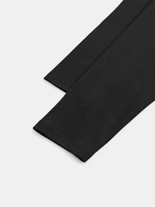 Linhara CURVE Asymmetrical Shoulder Long Sleeve Knit Fitted Bodycon Mini Black Dress With Tassel Hem, Elegant Party Performance Dress, Plus Size - Black - View 3