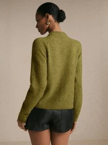 Poéselle Áo cardigan nữ cổ tròn cài nút thắt kiểu Trung Quốc, phong cách Trung Hoa, trang phục đi brunch, đồ công sở, áo basic thanh lịch, thường ngày, thu/đông - xanh quân đội - Xem 7