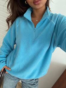 DAZY Women's Raglan Long Sleeve Zipper Half-Placket Casual Sweatshirt - Blue - View 5