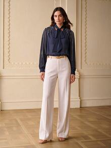 ZEYLAH Women's Tie Neck Casual Daily Wear Blouse - Navy Blue - View 5