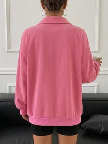 Livesso 女款極簡半拉鍊長袖運動衫 - 玫紅色 - 查看 2