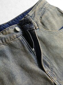 ROMWE MEN Street Life Men's Wide Leg Jeans With Pocket, Letter Pattern, Gradient Color And Distressed Wash - Blue - View 3