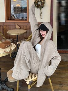 DAZY Women's Zip-Up Hoodie And Knit Pants 2 Pieces Set - Khaki - View 2
