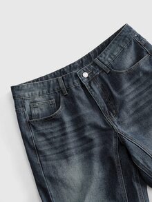 ROMWE MEN Street Life Men's Casual Button Pocket Denim Jeans For Daily Wear - Dark Wash - View 3
