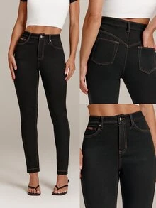 GLOWMODE Knitted Denim In My Element Slim Fit Denim Jeggings With Metallic Rivets & Multi-Pockets Daily Casual Fall Winter Wear - Black - View 7