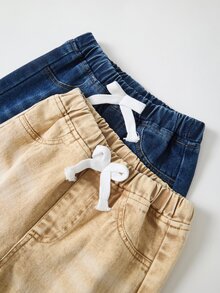 SHEIN Young Boy 2 Packs AllSeason Washed Denim Decorative Drawstring Pants Autumn Winter Holiday Outdoor Casual Kids Trousers - Multicolor - View 6