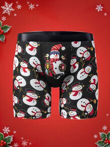Notgurli Festive Christmas Cute Snowman With Wreath Bird AllOver Print Men Boxer Briefs, Elastic Waist Soft Breathable Holiday Party Underwear - Multicolor - View 1