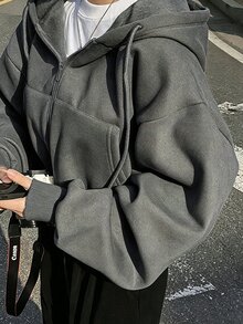 INAWLY 女款寬鬆連帽口袋休閒運動外套，秋冬女裝 - 深灰色 - 查看 3