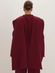 MUSEYN Burgundy Red Woven Cape Tailored Top Versatile Everyday Casual New Season Fall - Burgundy - View 4