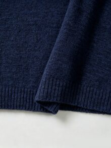 SHEIN 秋冬女款單肩針織鬆垮毛衣，寬袖寬鬆版型，柔軟舒適保暖針織衫 - 藏蓝色 - 查看 5