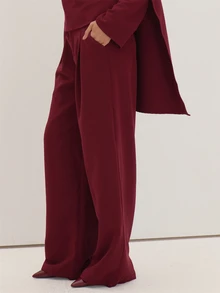 MUSEYN Burgundy Red Tailored Pleated Suit Trousers Versatile Everyday Casual New Season Fall - Burgundy - View 3