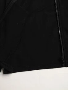 SHEIN Serisse Kids Tween女孩休閒街頭風針織粉色立領拉鍊開衩修身夾克與喇叭褲休閒運動套裝，針織套裝，學院風套裝 - 黑色 - 查看 7