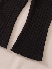 SHEIN 女嬰 2 件組 春/秋季長袖針織套裝，印花不對稱下擺小高領上衣 + 喇叭褲，柔軟休閒嬰兒服裝套裝，適用 - 彩色 - 查看 6