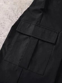SHEIN 兒童青少年男孩休閒日常舒適工裝直筒寬鬆長褲，黑色工裝褲，新年，六七歲，適合外出、約會、上學，春夏秋冬四季皆宜 - 黑色 - 查看 3