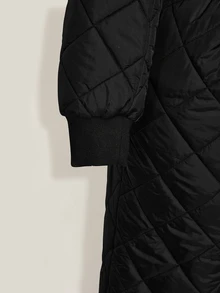 SHEIN ICON Women's Plus Size Quilted Diamond Pattern Black Ski Jumpsuit - Black - View 6