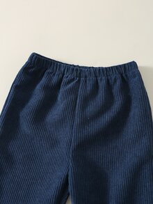 SHEIN 2件組嬰兒男孩/女孩運動套裝，秋冬針織柔軟圓領大象圖案長袖套頭衛衣搭配鬆緊腰長褲，百搭舒適 - 彩色 - 查看 6