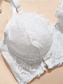 Charlaine 1pc Sexy Lace Patchwork Plus Size Bra - White - View 3