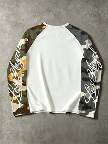 Manfinity EMRG Áo thun cổ tròn dáng rộng chất liệu polyester, tay raglan dài họa tiết camo phối màu tương phản, phong cách streetwear thường ngày - Nhiều màu - Xem 2