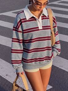 Muchica Women's Casual Wide Striped Sweatshirt, Thick Material, Suitable For Autumn/Winter - Multicolor - View 4