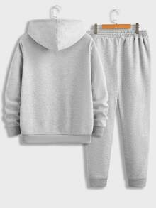 Daypath Standard Size Men's Light Grey Floral Knit Hoodie & Sweatpants Set, 3DLA Letter Pattern Design, Men's Sports Outfit - Grey - View 4