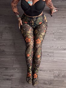 Whyspr Plus Size Women's All-Over Print Casual Versatile Daily Wear Tight-Fitting Leggings With Socks - Multicolor - View 8