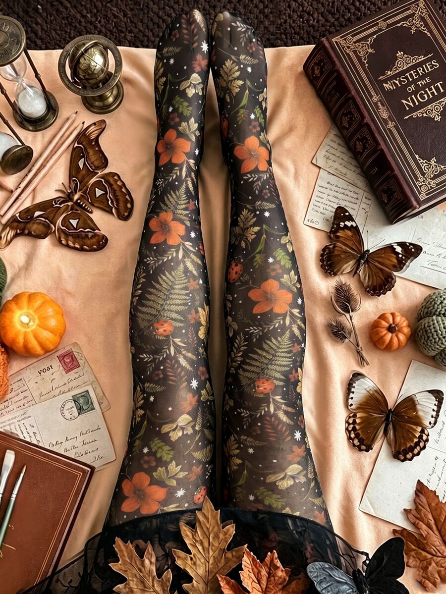 Whyspr Plus Size Women's All-Over Print Casual Versatile Daily Wear Tight-Fitting Leggings With Socks - Multicolor - View 1