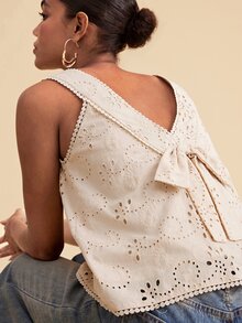 Travachic Women's Hollow Out Casual Versatile Daily Wear Top - Apricot - View 1