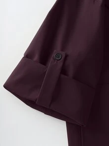 GlowEve CURVE 大尺碼女款捲袖寬鬆休閒夾克，純色，適合日常、通勤，秋冬穿搭 - 酒紅色 - 查看 3