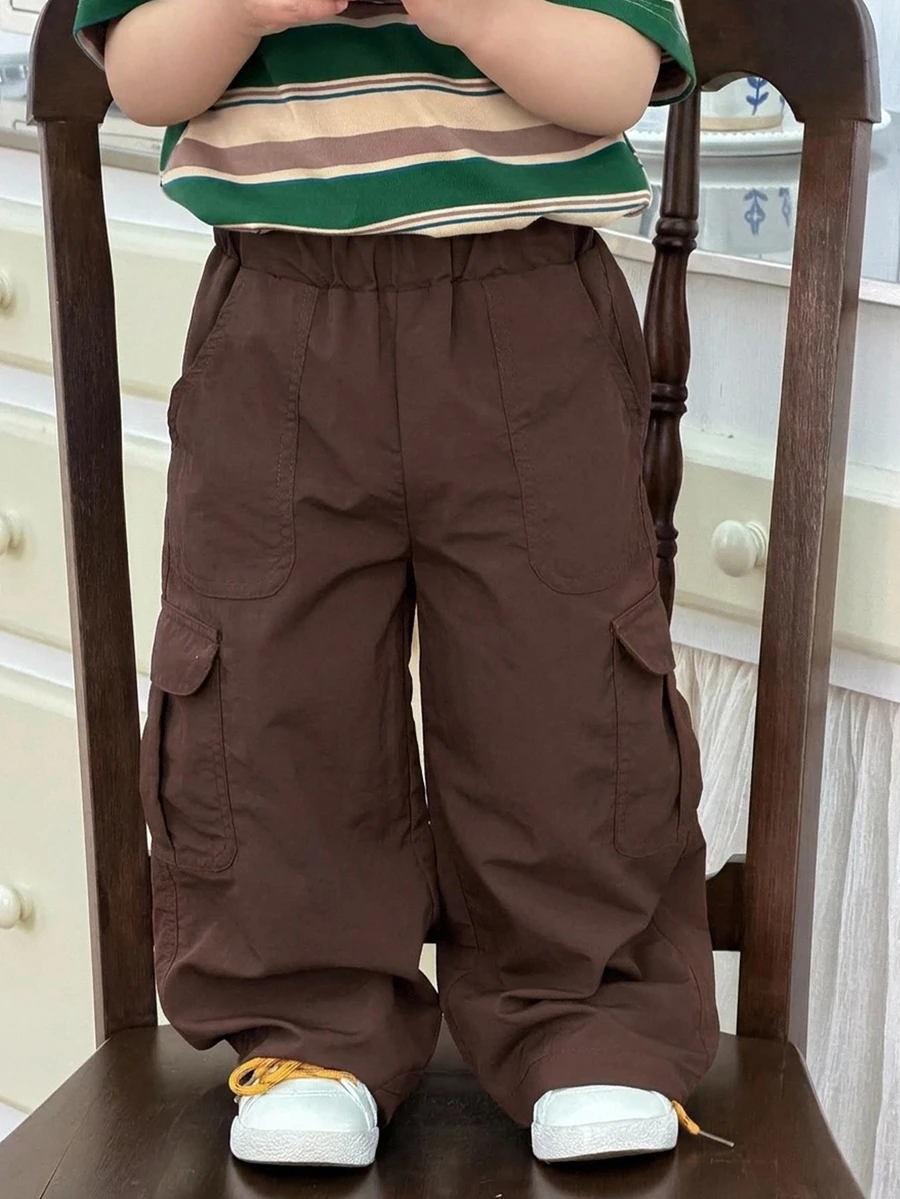 DAZY 男嬰休閒純色街頭風工裝長褲 幼兒 - 咖啡棕 - 查看 1