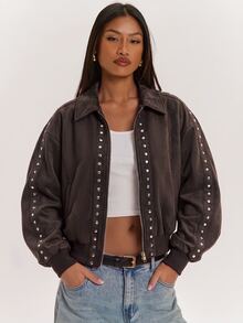 SHEIN BAE Women's Long Sleeve Zip-Up Casual Versatile Jacket - Brown - View 1