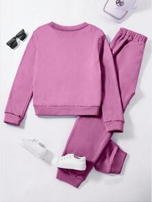 2pcs/Set Adorable Young Girl Casual School Style Set For Toddler/Autumn - Lilac Purple - View 2